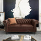 Two Piece Living Room Set Chesterfield Leather Sofa And Chair With Scroll Arms In Dark Brown