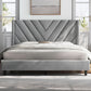 Queen Upholstered Bed Frame With Winged Tufted Headboard Light Gray