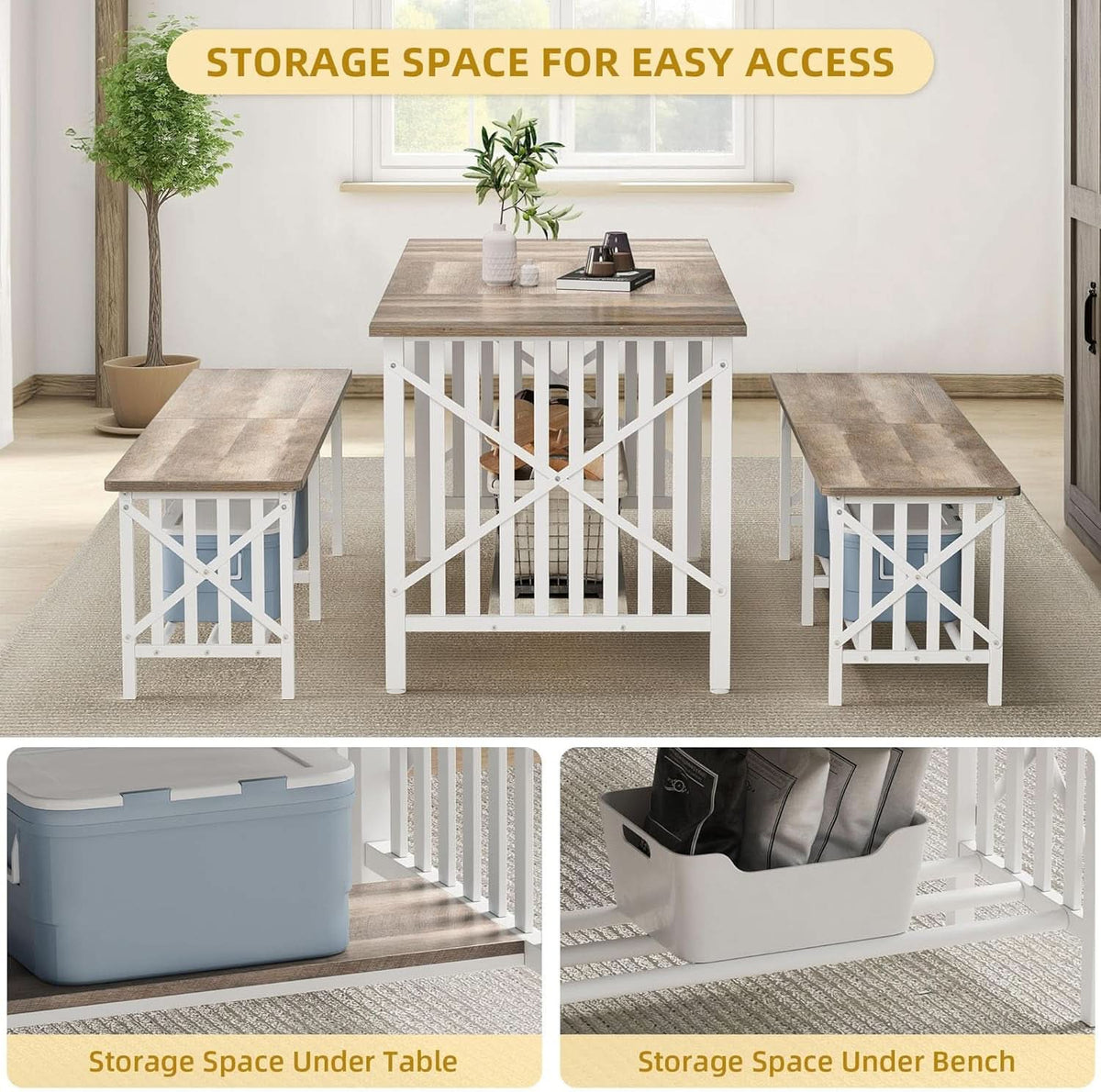 Sixty Three Inch Washed Grey Industrial Style Storage Dining Table