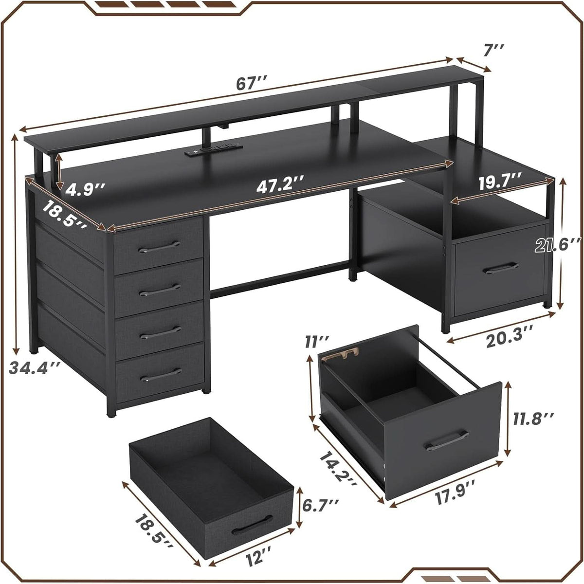 66 Inch Computer Desk 5 Drawers For Home Office Workspace