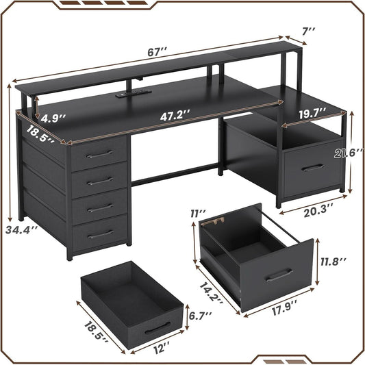 66 Inch Computer Desk 5 Drawers For Home Office Workspace