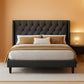 Queen Size Upholstered Wing back Platform Bed Dark Grey