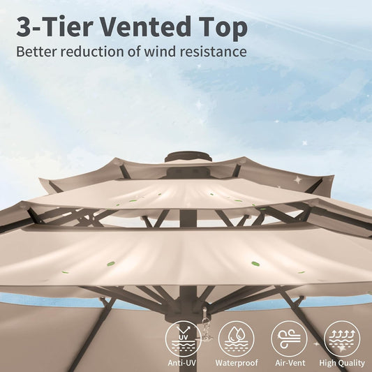 9Ft Weather Resistant Outdoor Patio Umbrella Auto Tilt