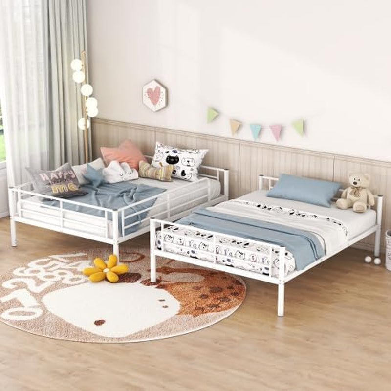 White Full Over Full Industrial Strength Metal Bunk Bed Guardrail