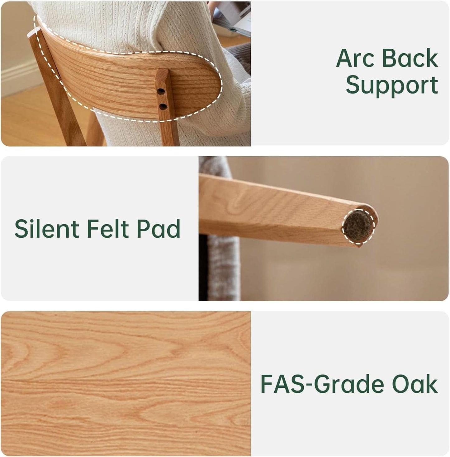 Solid Wood Oak Dining Chairs Beige Cushions