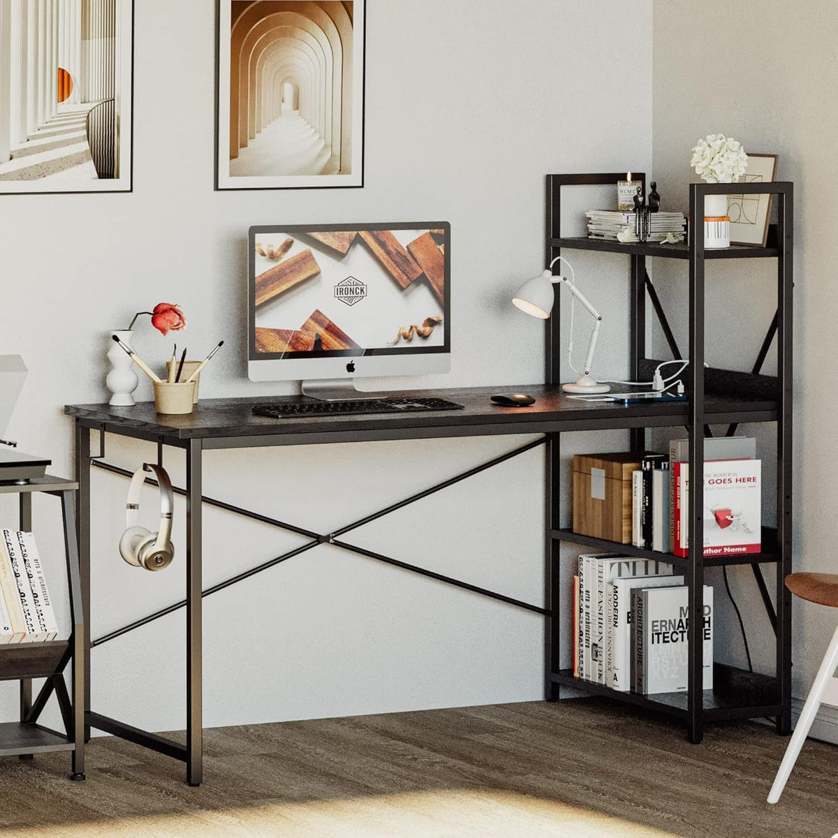 FiftyFiveInch Computer Desk With USB Outlet MatteBlack