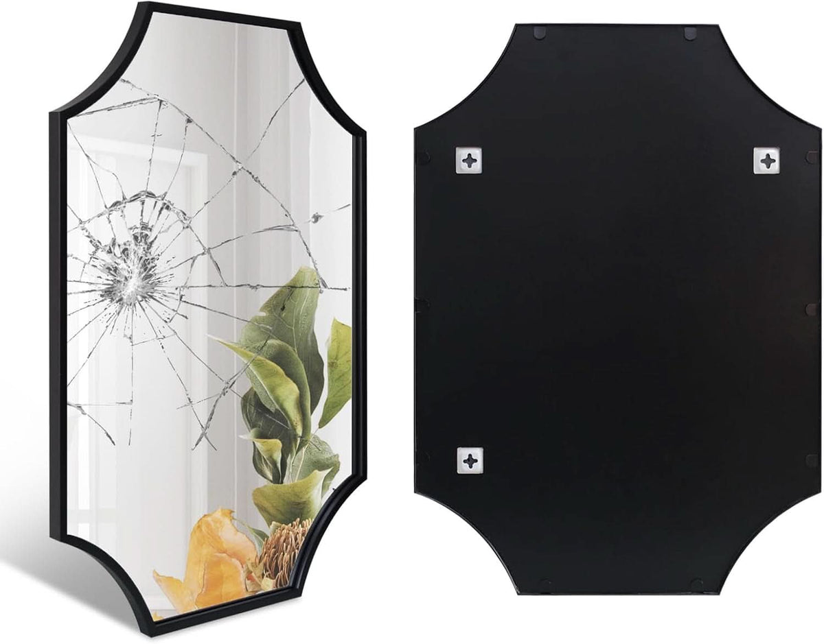 Black Scalloped Wall Mirror 30x40Inch Aluminium Frame