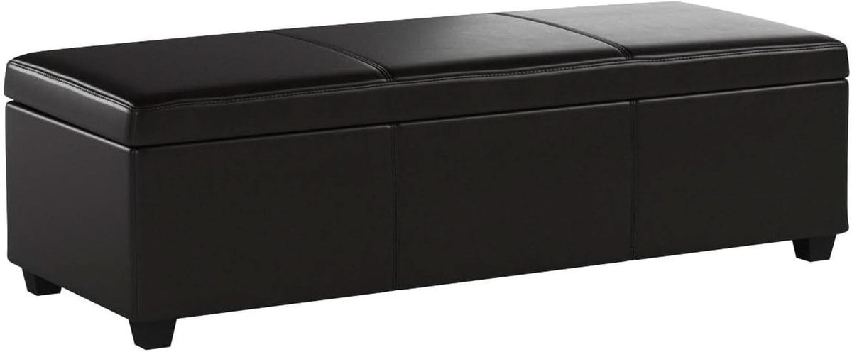 47 Inch DarkBrown Leatherette Storage Ottoman Bench