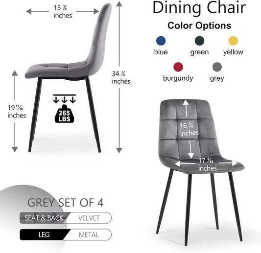 Grey Velvet Dining Chairs Set Of 4 With Metal Legs