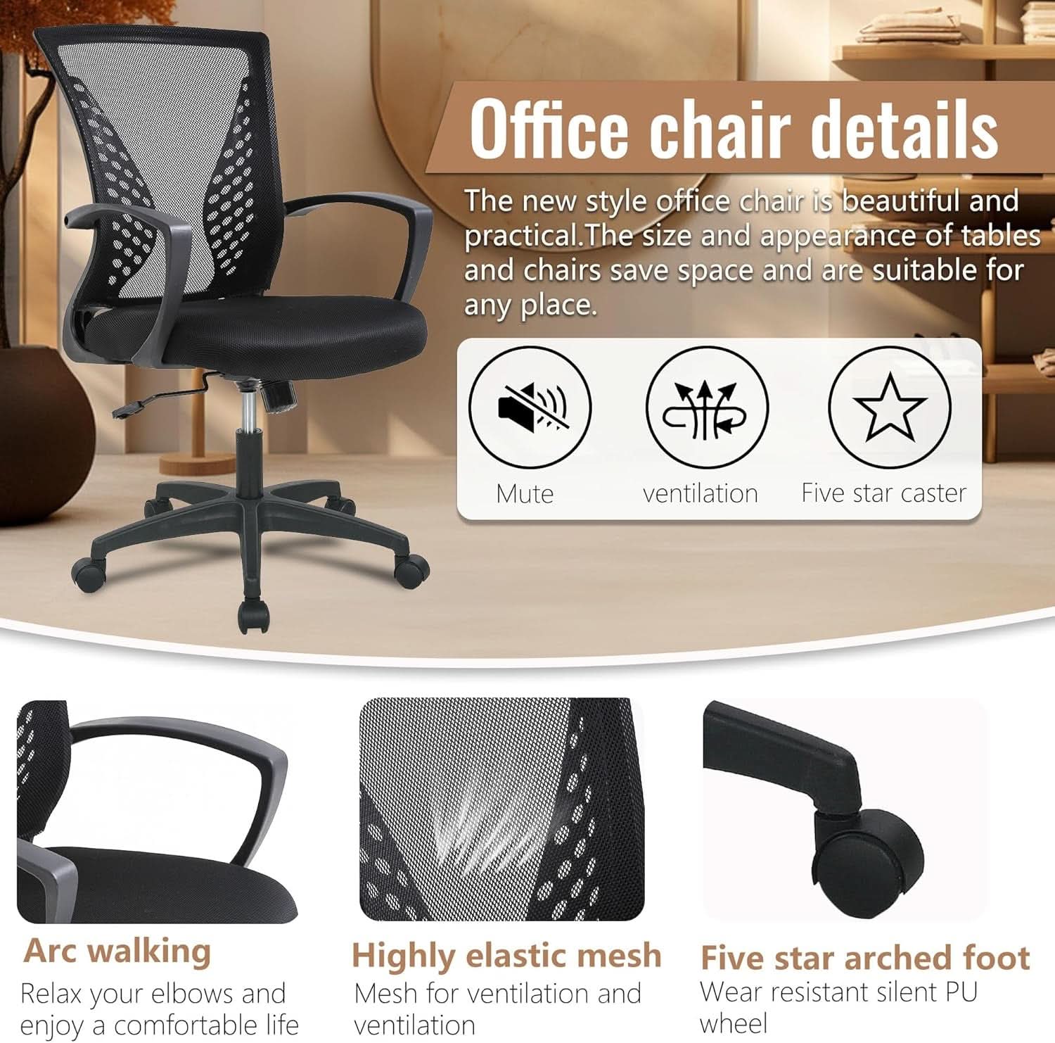 Ergonomic Mesh Office Chair With Adjustable Lumbar Black-3