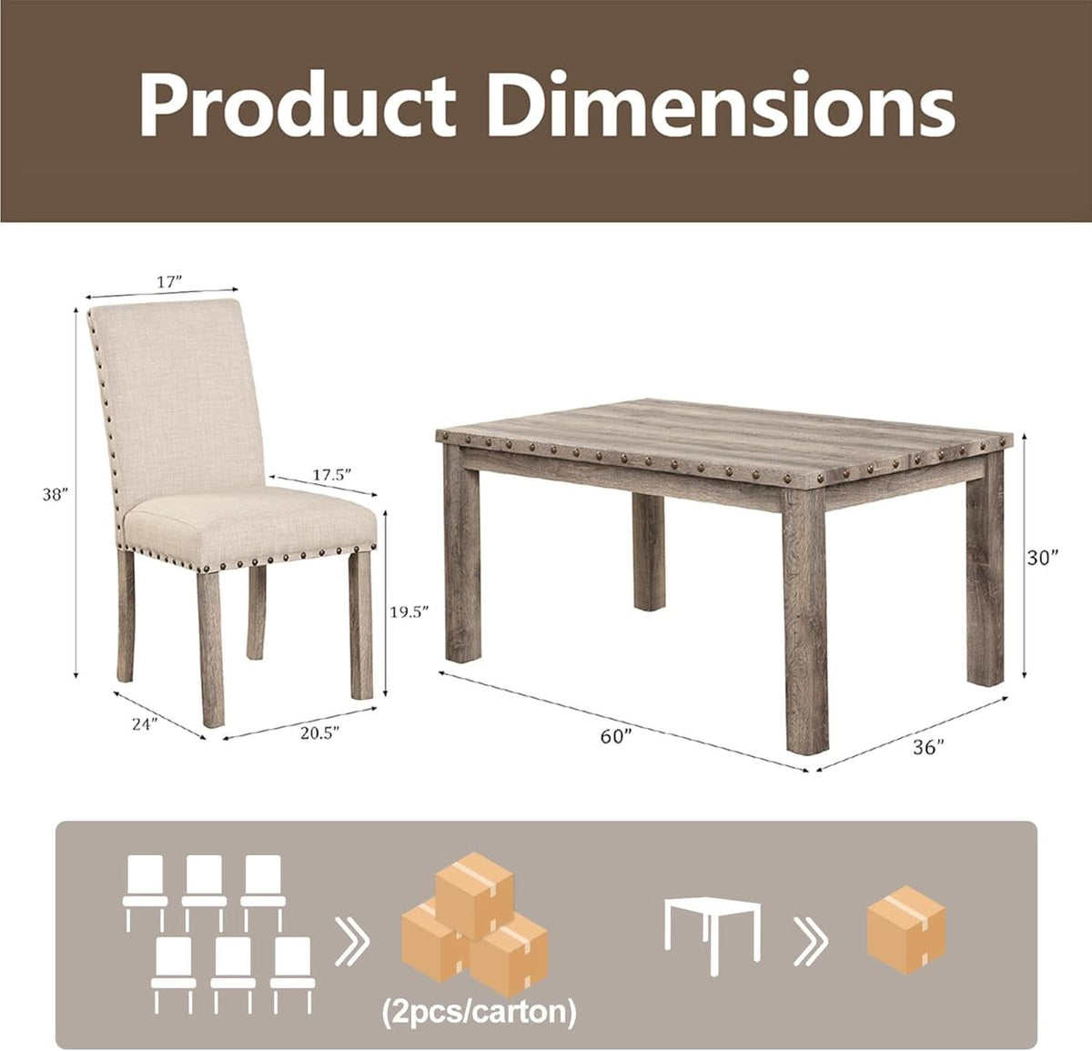 Rustic Dining Table Set Six NailheadAccents Chairs