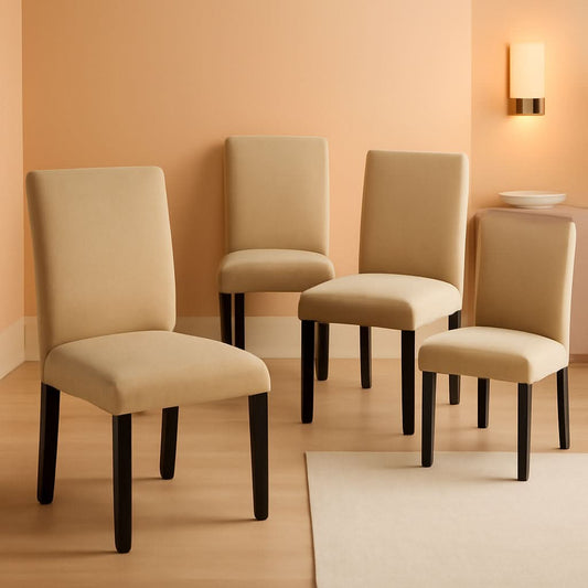 Khaki Upholstered Parson Dining Chair Set 4 Wood Legs