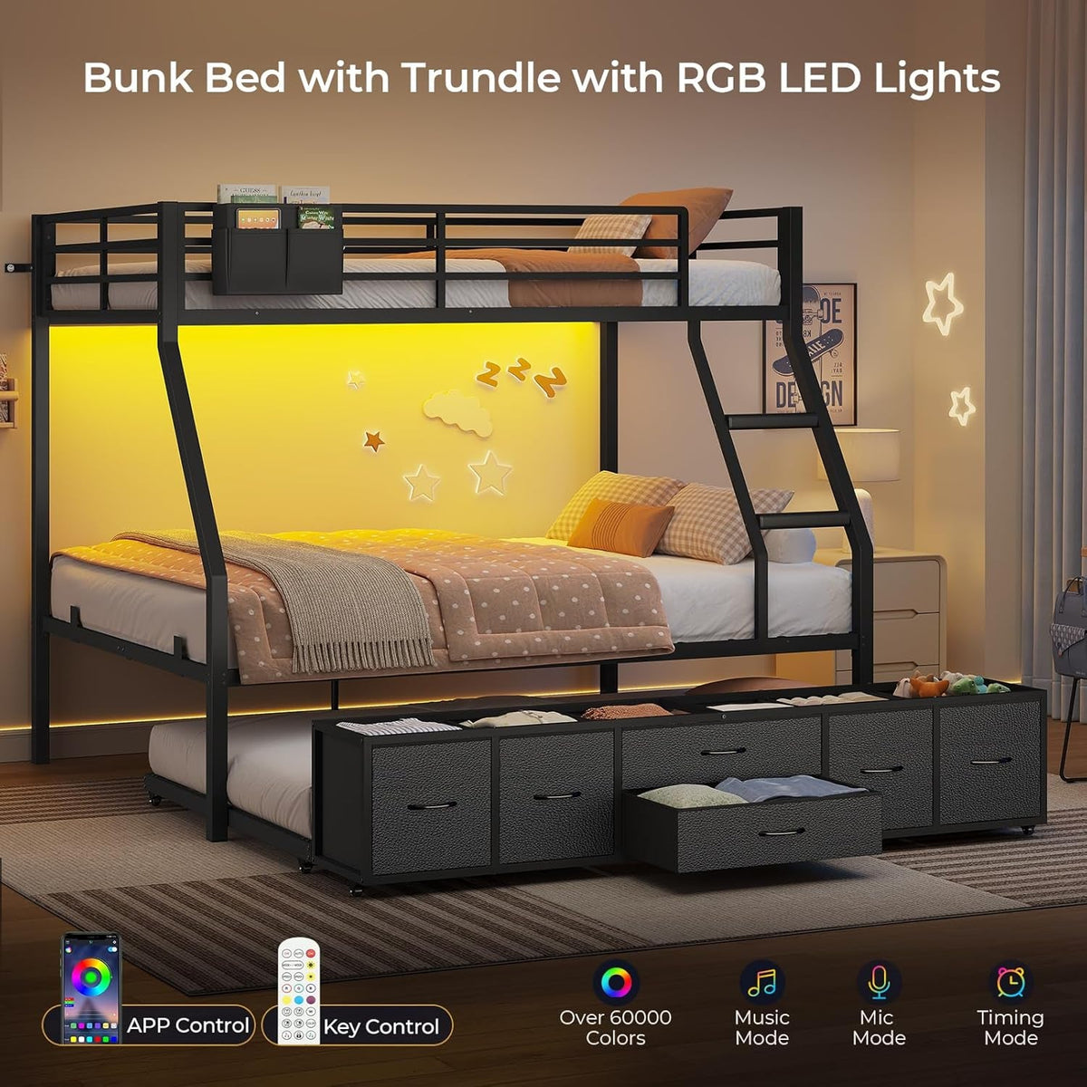 Industrial Grade Metal Twin Over Full Bunk Bed Black