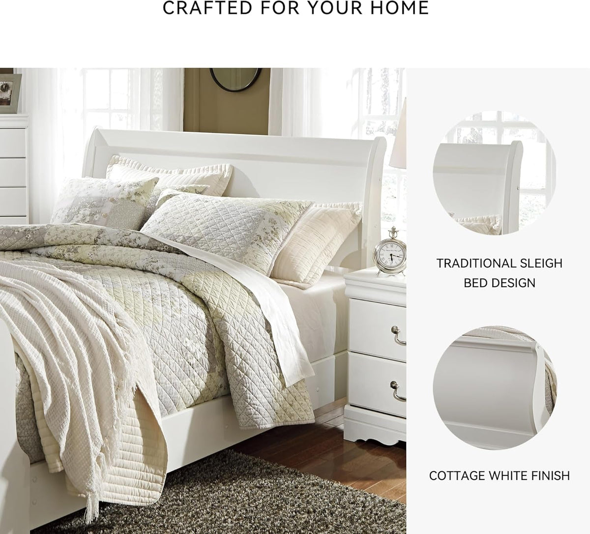 Queen White Louis Philippe Sleigh Bed Frame With Slats