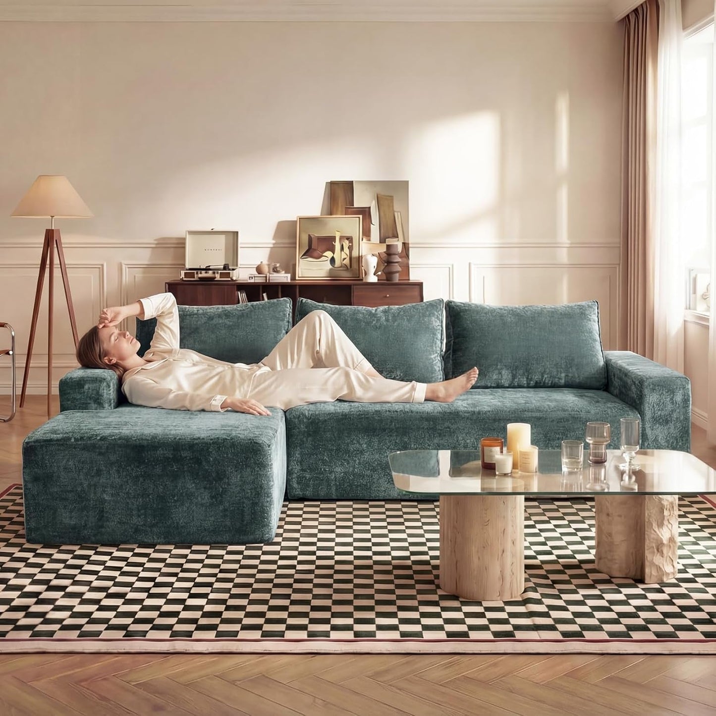 95 Inch Luxurious Sectional Sofa Memory Foam Cushions