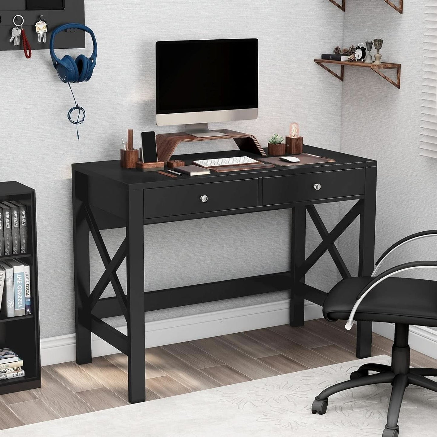 Black Home Office Desk With Drawers And Vanity Table