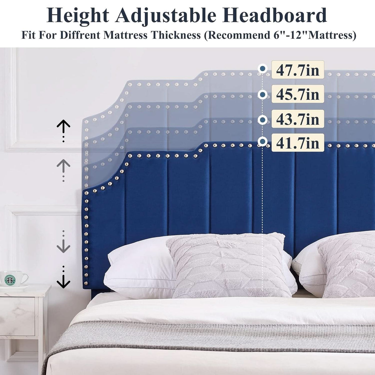 Full Upholstered Platform Bed Navy Blue Tufted Headboard