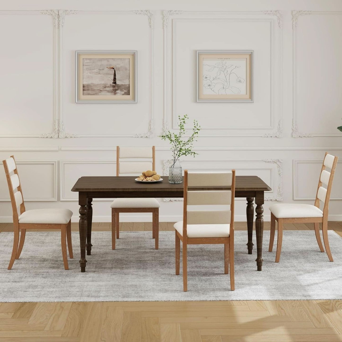Farmhouse Ladder Back Dining Chairs Beige Upholstered