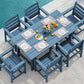 7 Piece Patio Dining Set Outdoor HDPE Table Blue Chairs-0