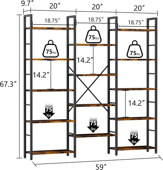 Industrial 14 Shelving Brown Bookcase Display Unit