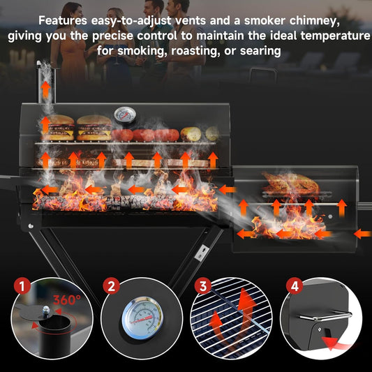 Foldable Portable Charcoal Grill With Smoking Function