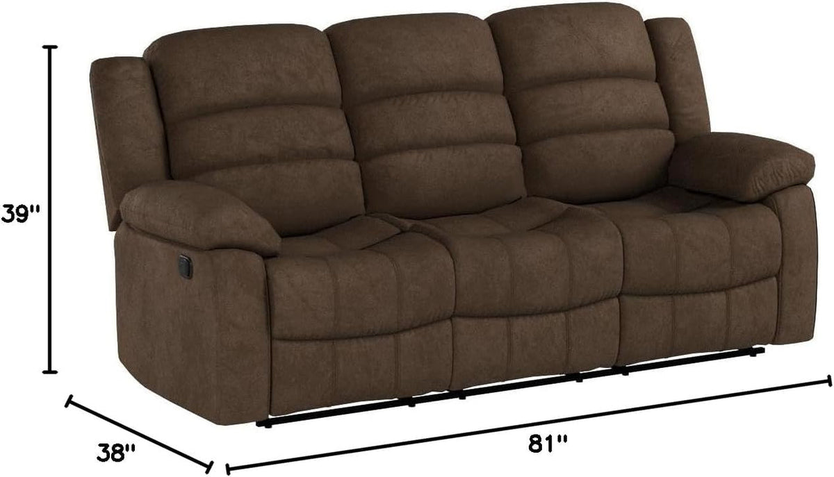 Brown Upholstered Reclining Sofa Pillowtop Armrests