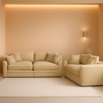 Oversized 2 Piece Sofa Set Camel 3 Seater And Loveseat