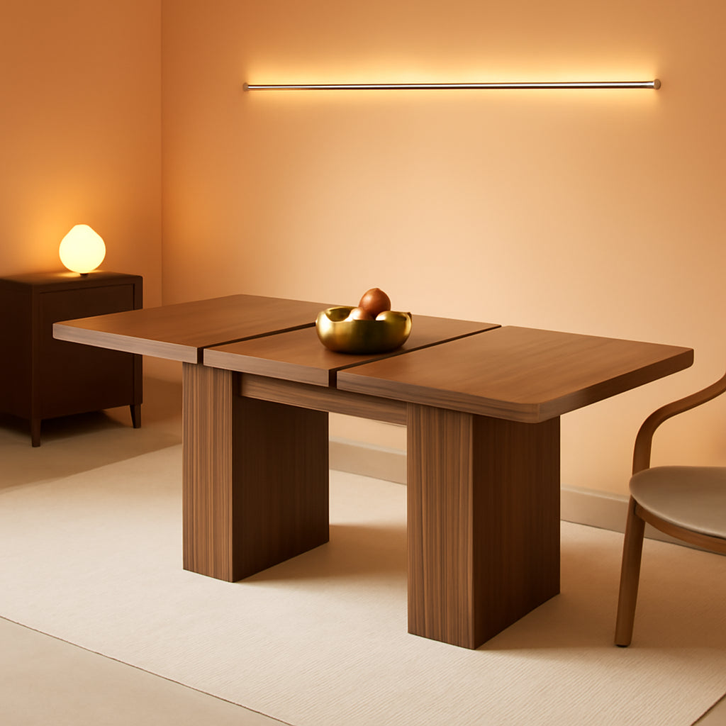 Extendable Rectangular Dining Table 55 Inches Walnut