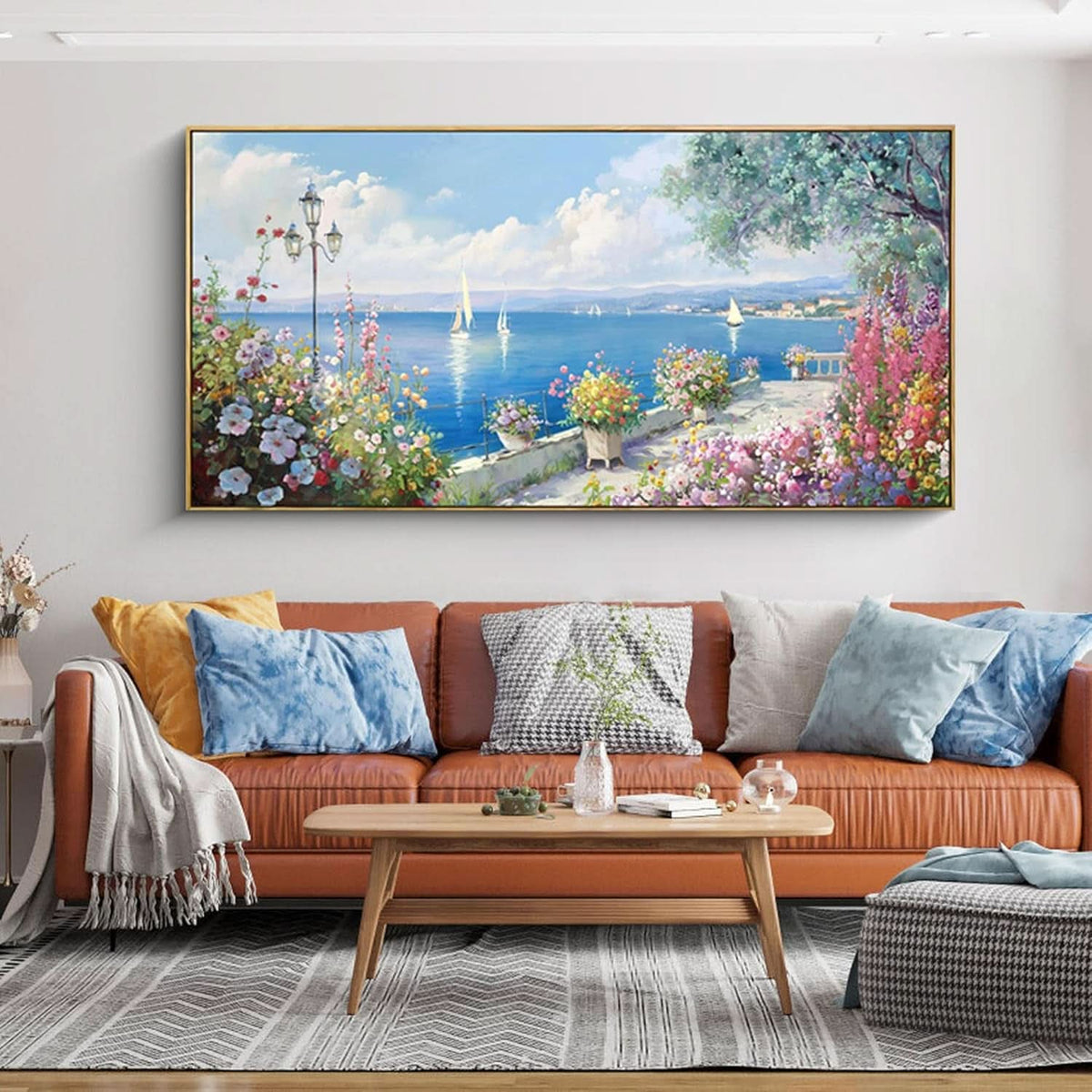 Ultramarine Coastal Seascape Canvas Wall Art 58x29