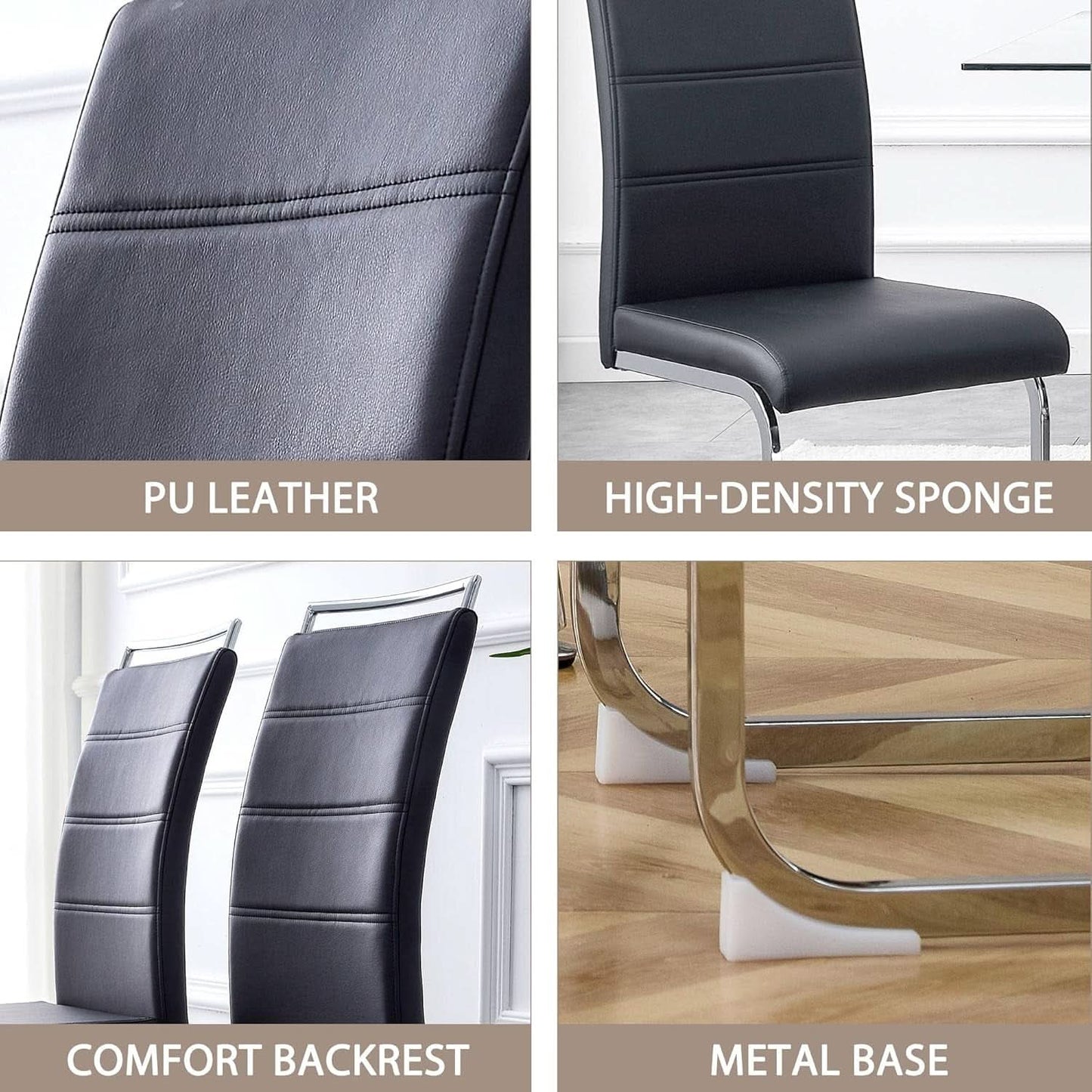 Dining Chairs Set Of 4 PU Leather High Back Black Kitchen
