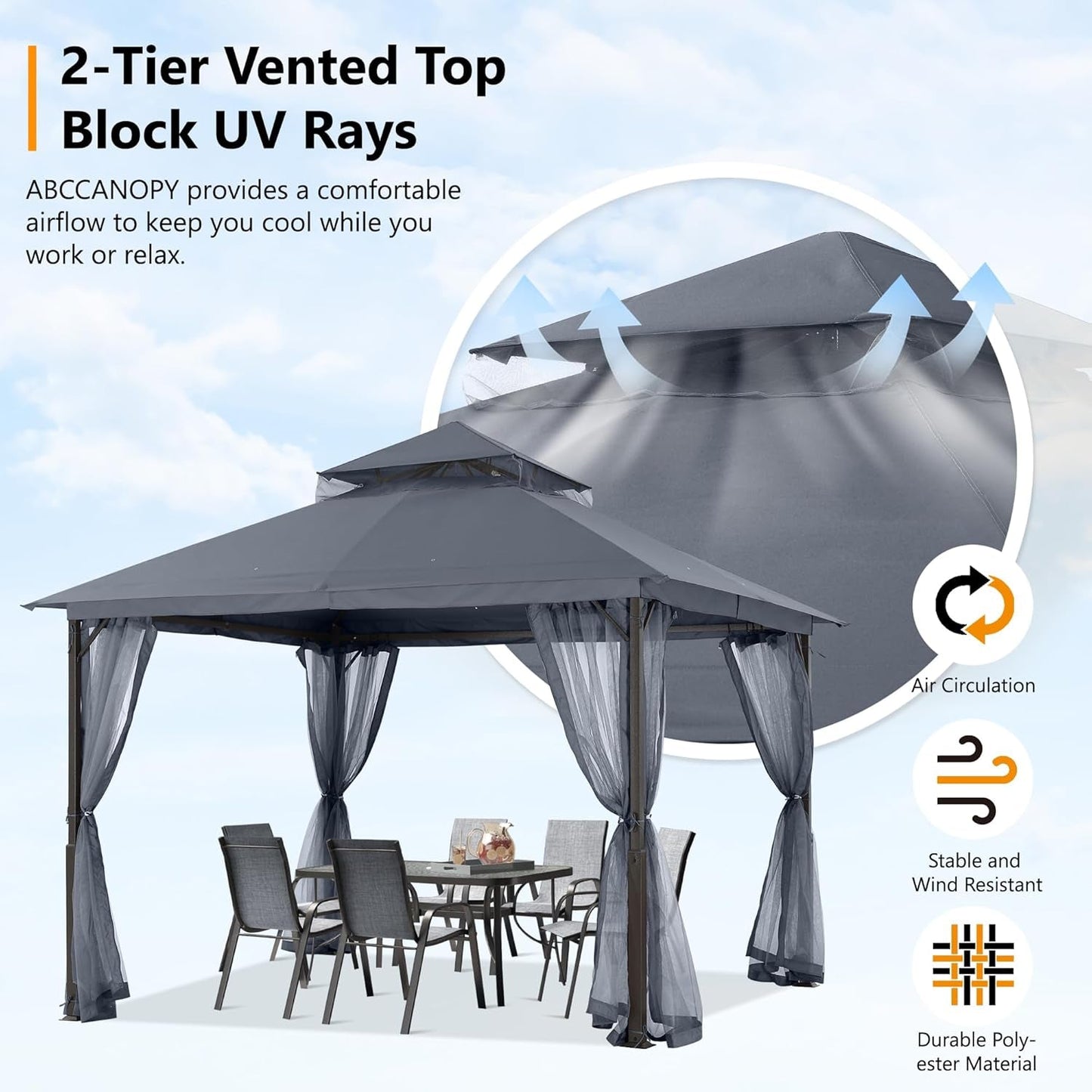 11x11ft Gazebo With Mosquito Netting Charcoal Gray
