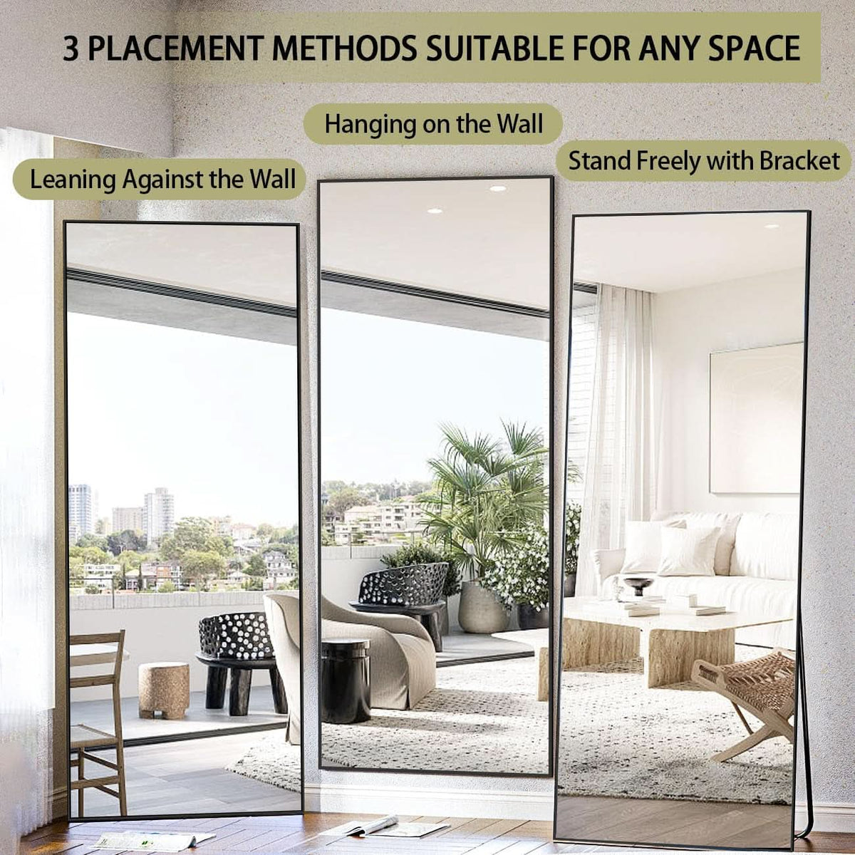 Standing Full Length Mirror Black Aluminum Framing