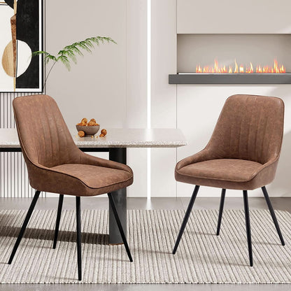 Two Brown Faux Leather Mid Century Modern Dining Chairs