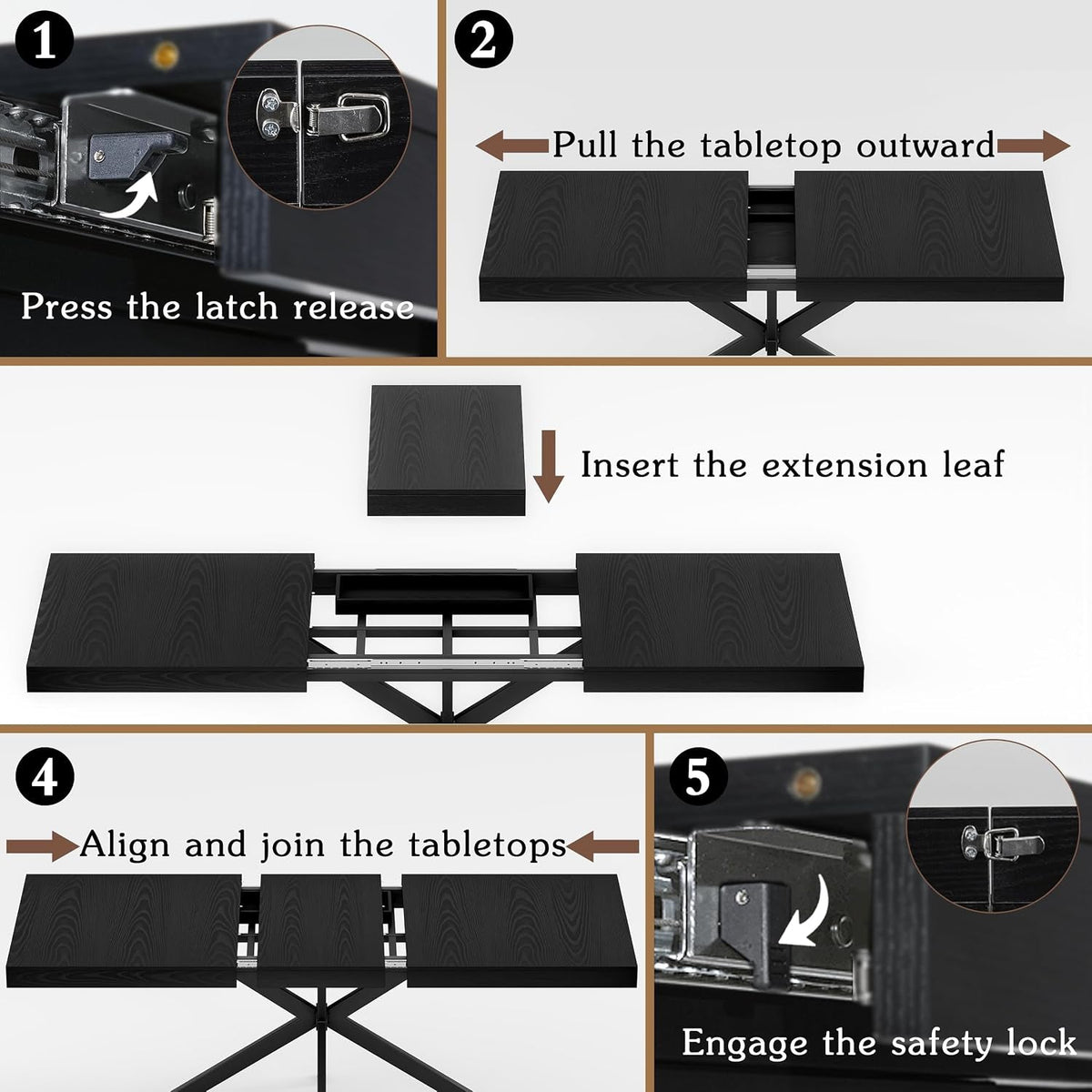 Black Extendable Dining Table Hidden Storage Extension