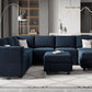 Modular Velvet Sectional Sofa Blue With Storage Ottoman