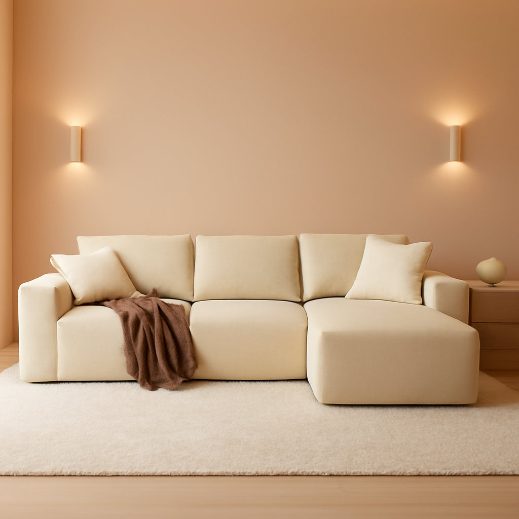 136Inch Modular L Shaped Sectional Sofa BeigeBoucle-0