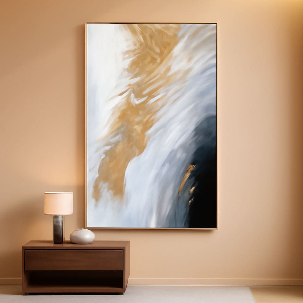 Original Abstract Wall Art 24x48 Inches Black White-0
