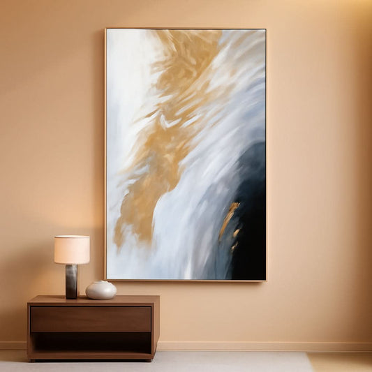 Original Abstract Wall Art 24x48 Inches Black White-0