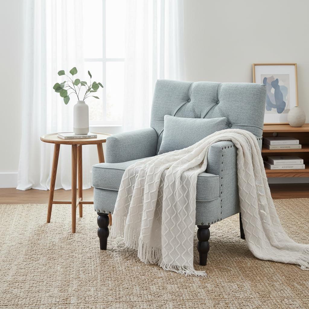 Sapphire Blue Upholstered Club Chair Lumbar Pillow