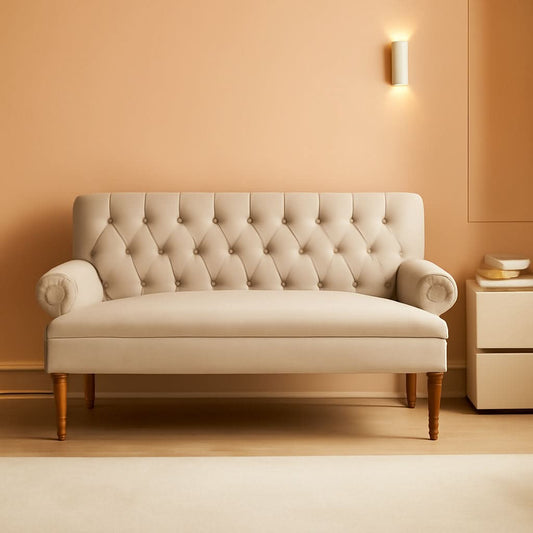 Beige Linen Loveseat Sofa With Sinuous Spring Support