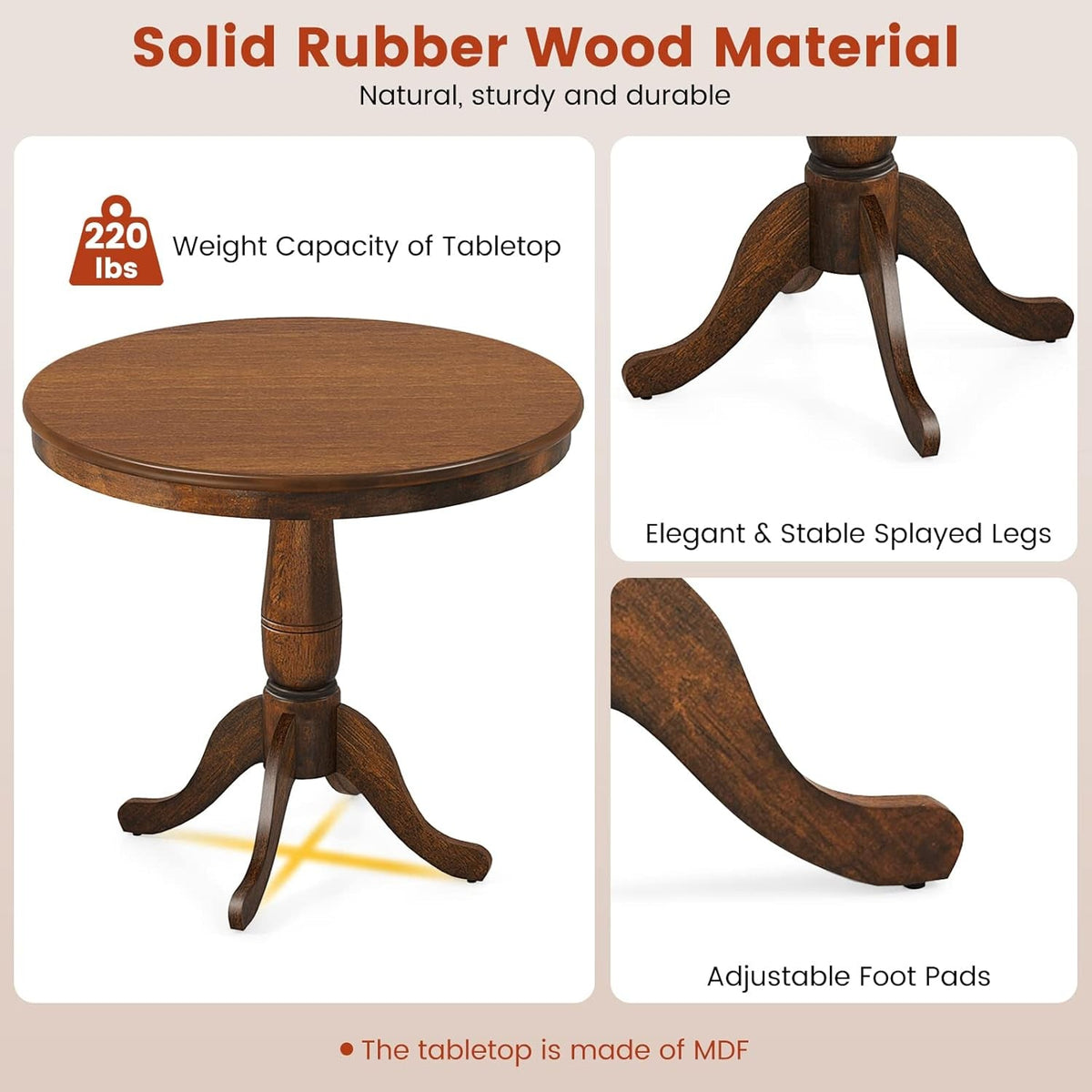 Dark Walnut Round Dining Table 32 Inch Diameter Pro Finish