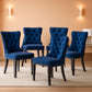 Blue Velvet Upholstered Dining Chairs Set Of 6 Studded