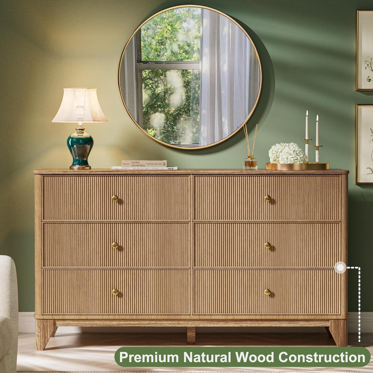 Multifunctional Fluted Storage Dresser 54 Inch Wide