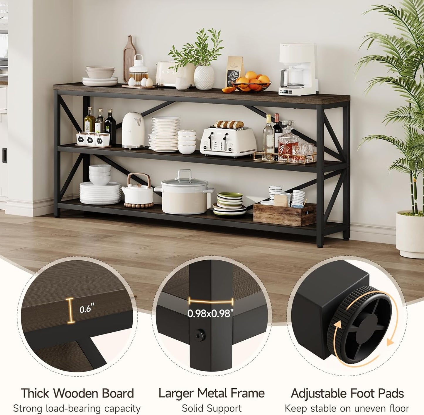 Industrial Sofa Table Seventy Point Eight Inch Matte Black