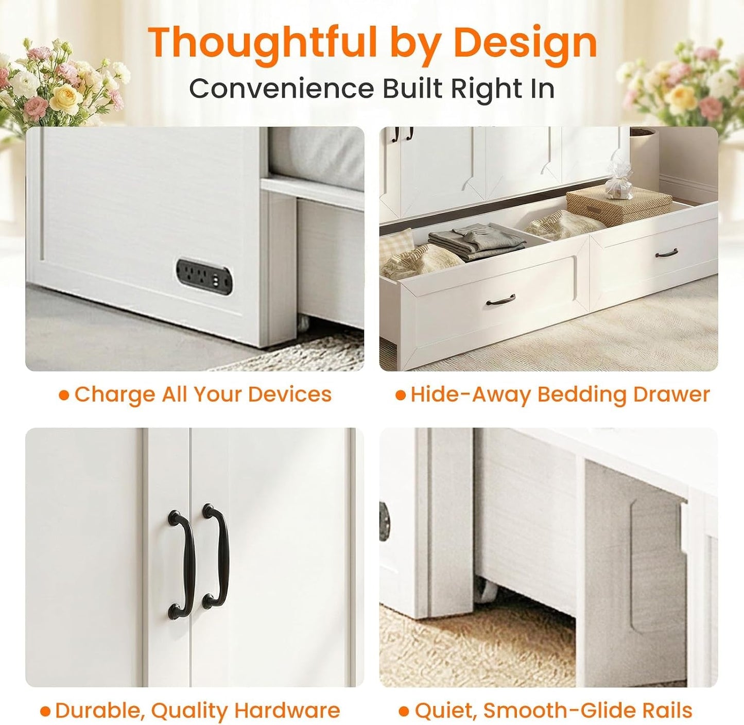 Queen Murphy Bed With Mattress White Storage Drawer-3