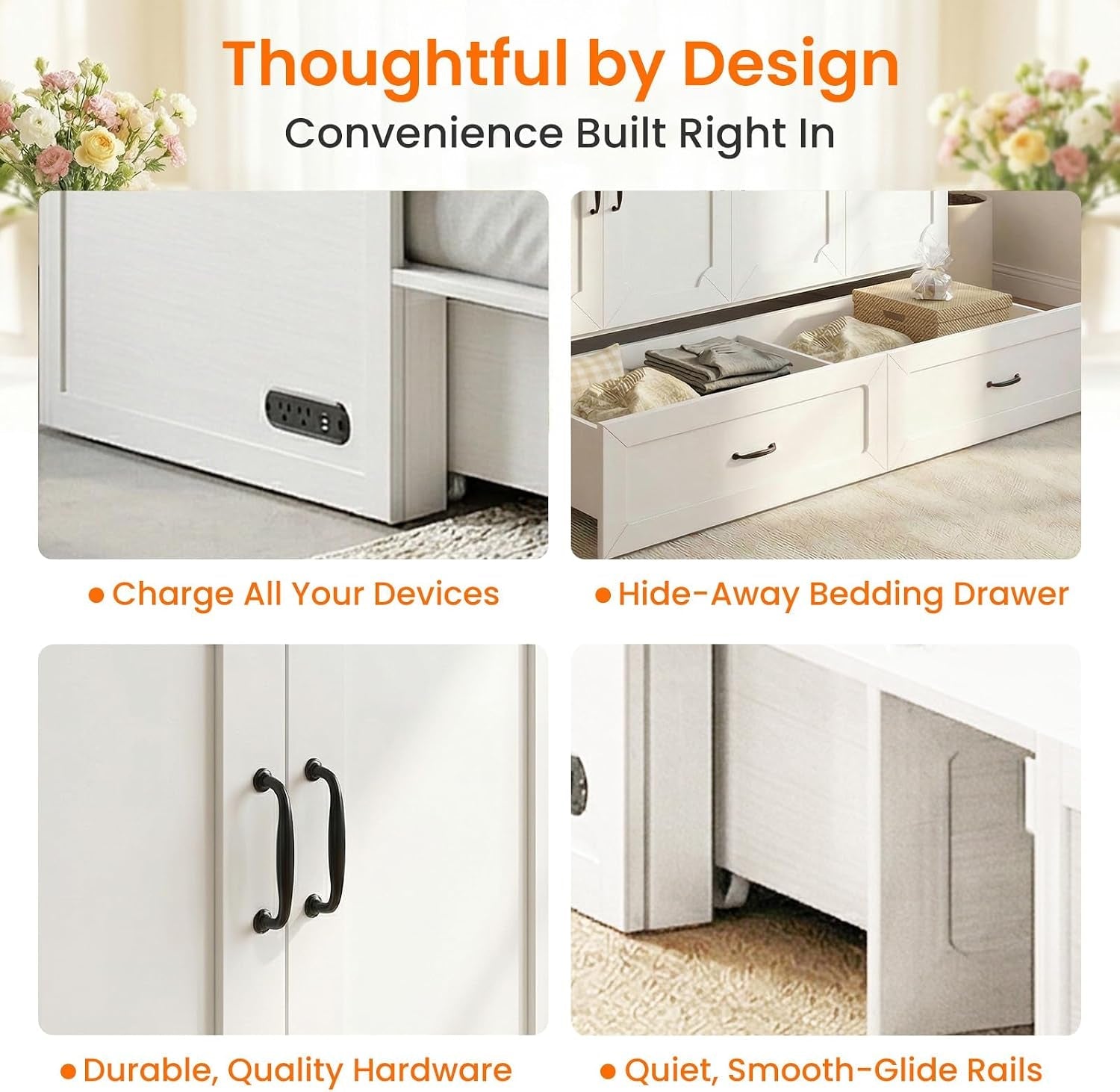 Queen Murphy Bed With Mattress White Storage Drawer-3