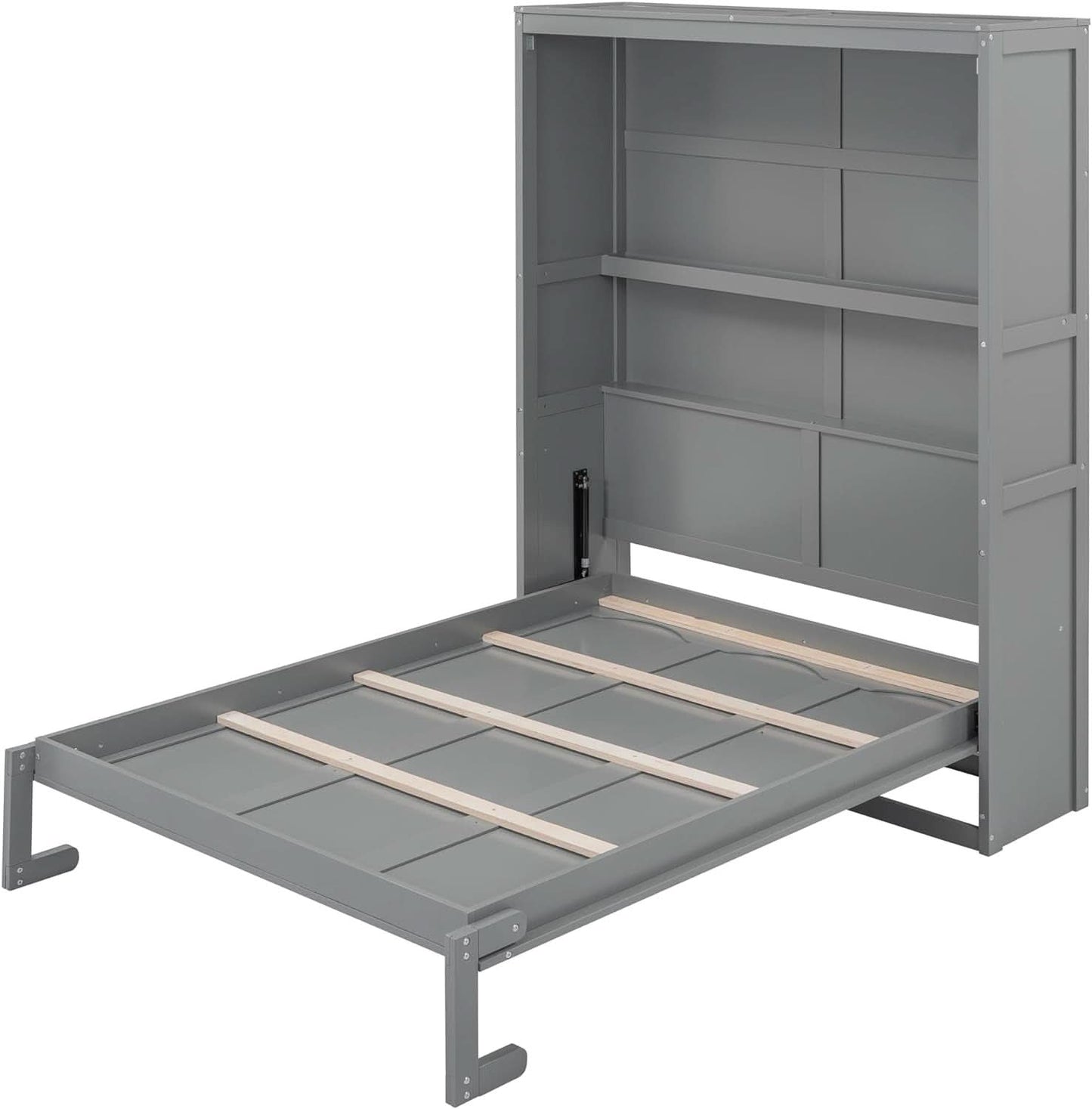 Retractable Gray Murphy Bed With Space Saving Shelves-3