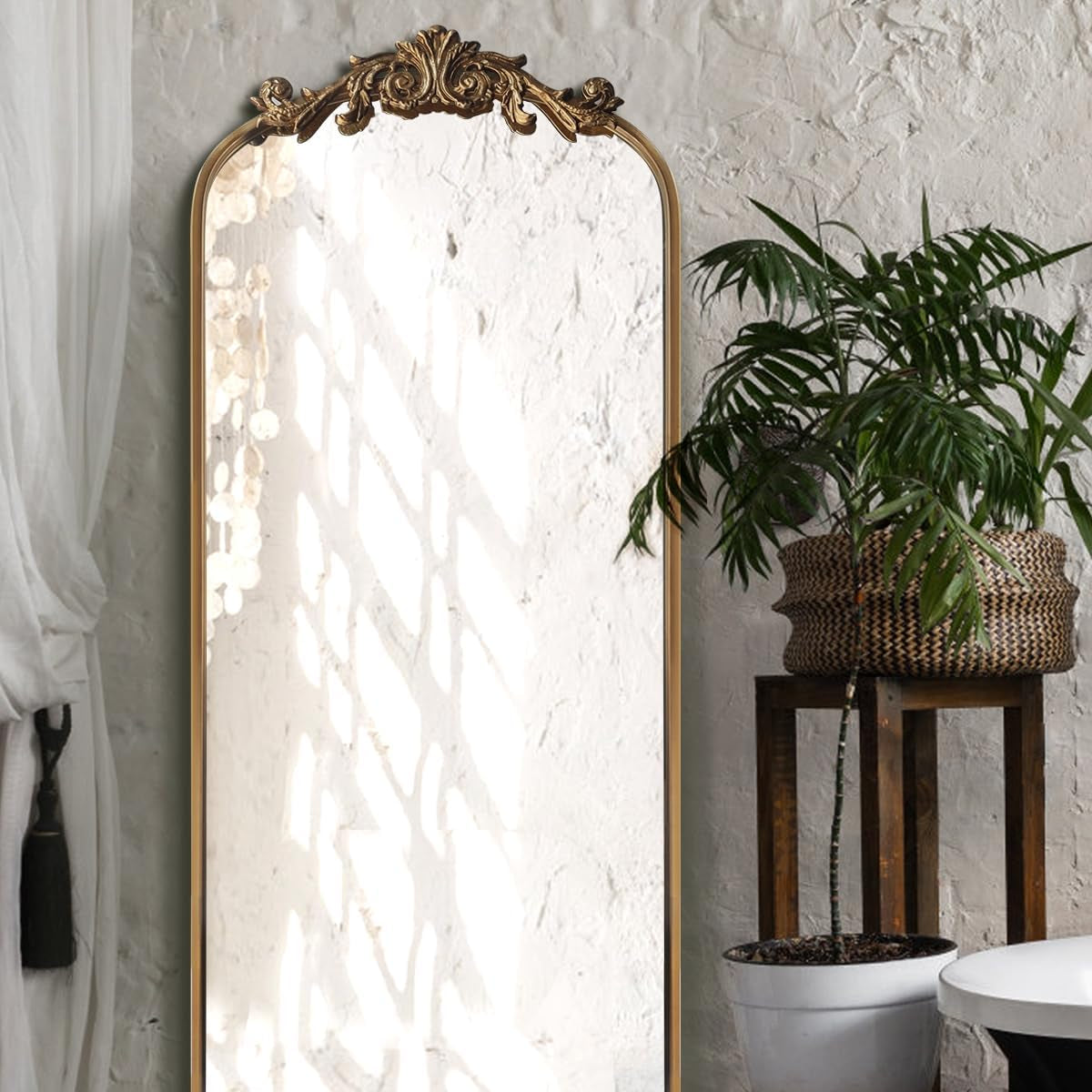 Oversized Gilded Antique Arched Floor Mirror 18x53