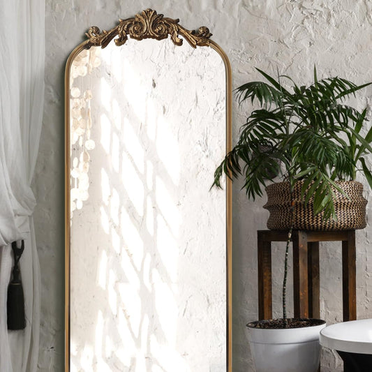 Oversized Gilded Antique Arched Floor Mirror 18x53