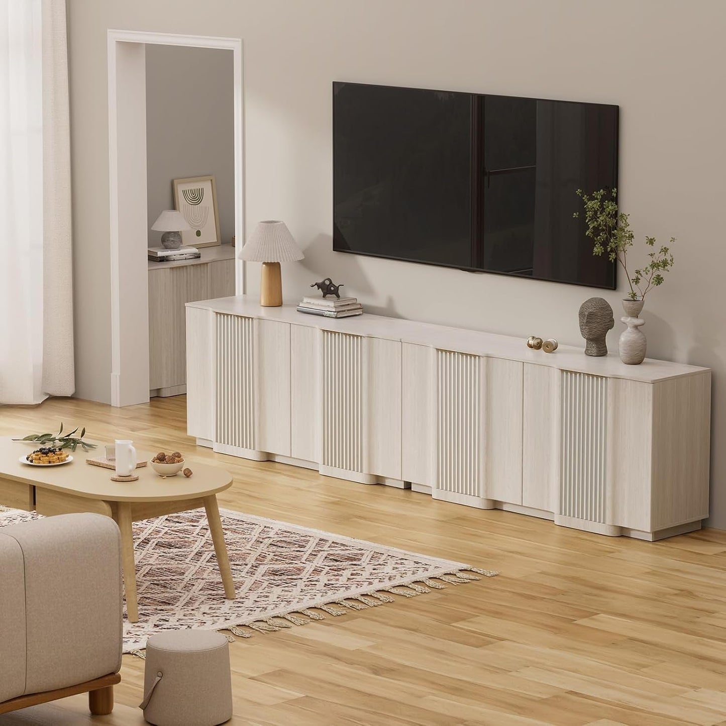 White Fluted Sideboard Cabinet With Adjustable Shelves